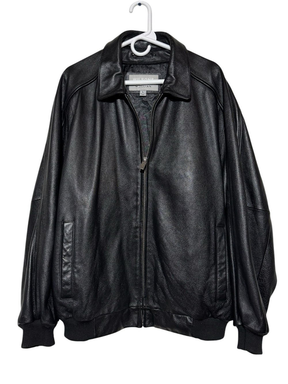 Wilsons Black Genuine Leather Bomber Jacket Coat Men Size Large Classic Biker